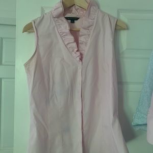 Pink ruffle neck button down